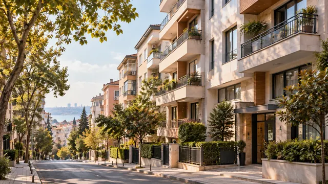 İstanbul’da gündelik bir mahallede yer alan apartmanların doğal ışıkta görünümü.